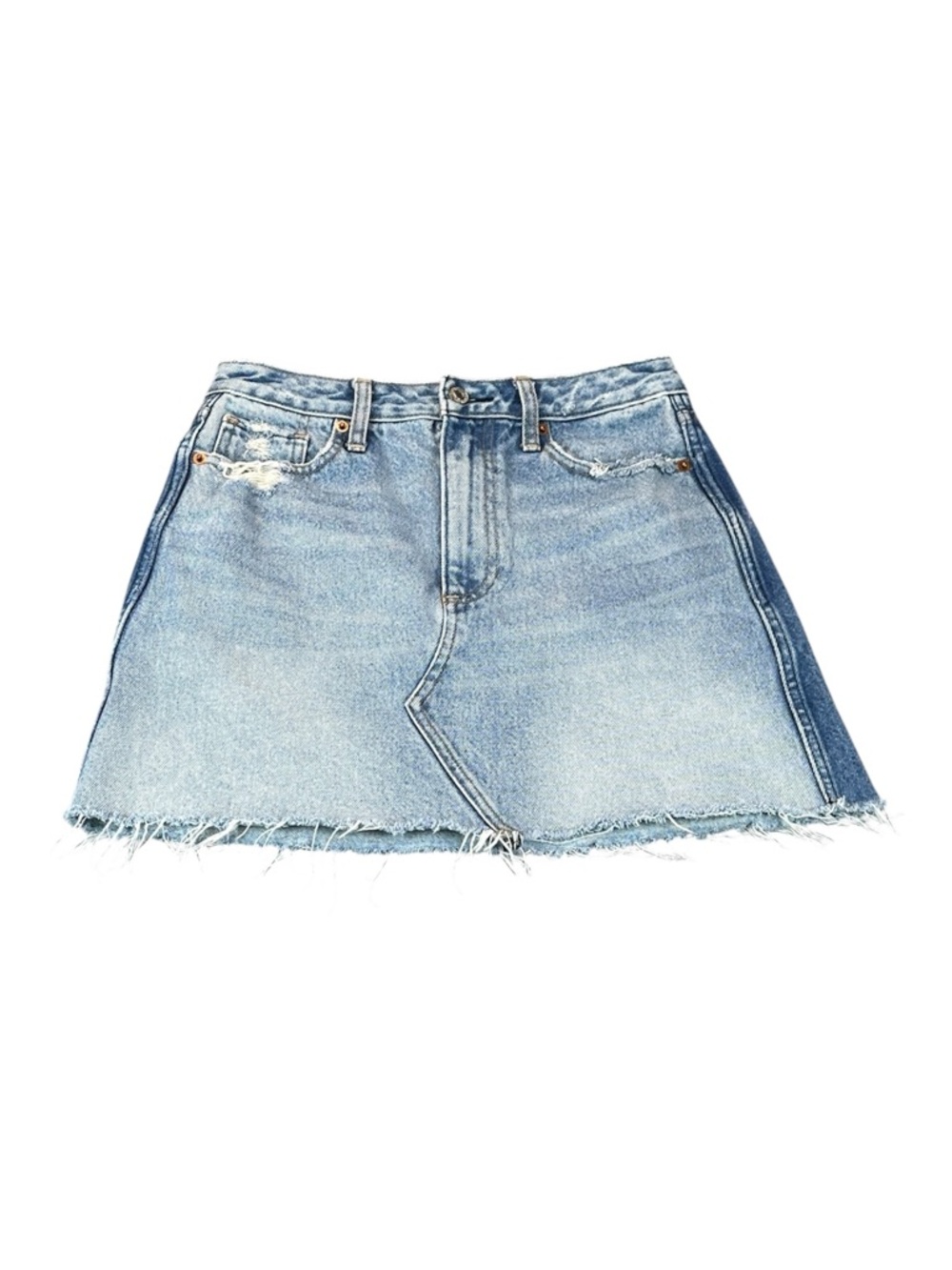 Abercrombie & Fitch Zoe Denim Mini Skirt Sz 26 / 2 A-Line Reconstructed Raw Hem